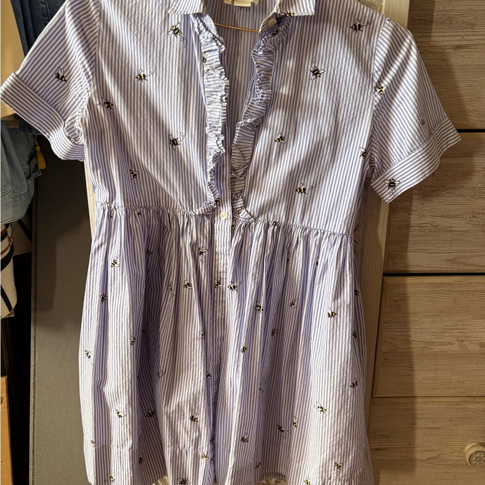 kate spade Light Blue and White Striped Bee Embroidered Shirt Dress